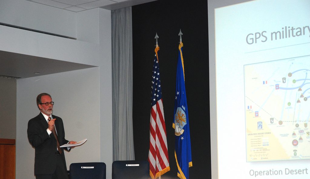 Eric F. Frazier and Richard Easton speak at Peterson AFB as part of the Space Professionals Speaker Series July 21, 2016