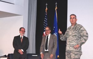 Eric F. Frazier and Richard Easton speak at Peterson AFB as part of the Space Professionals Speaker Series July 21, 2016