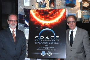 Eric F. Frazier and Richard Easton speak at Peterson AFB as part of the Space Professionals Speaker Series July 21, 2016